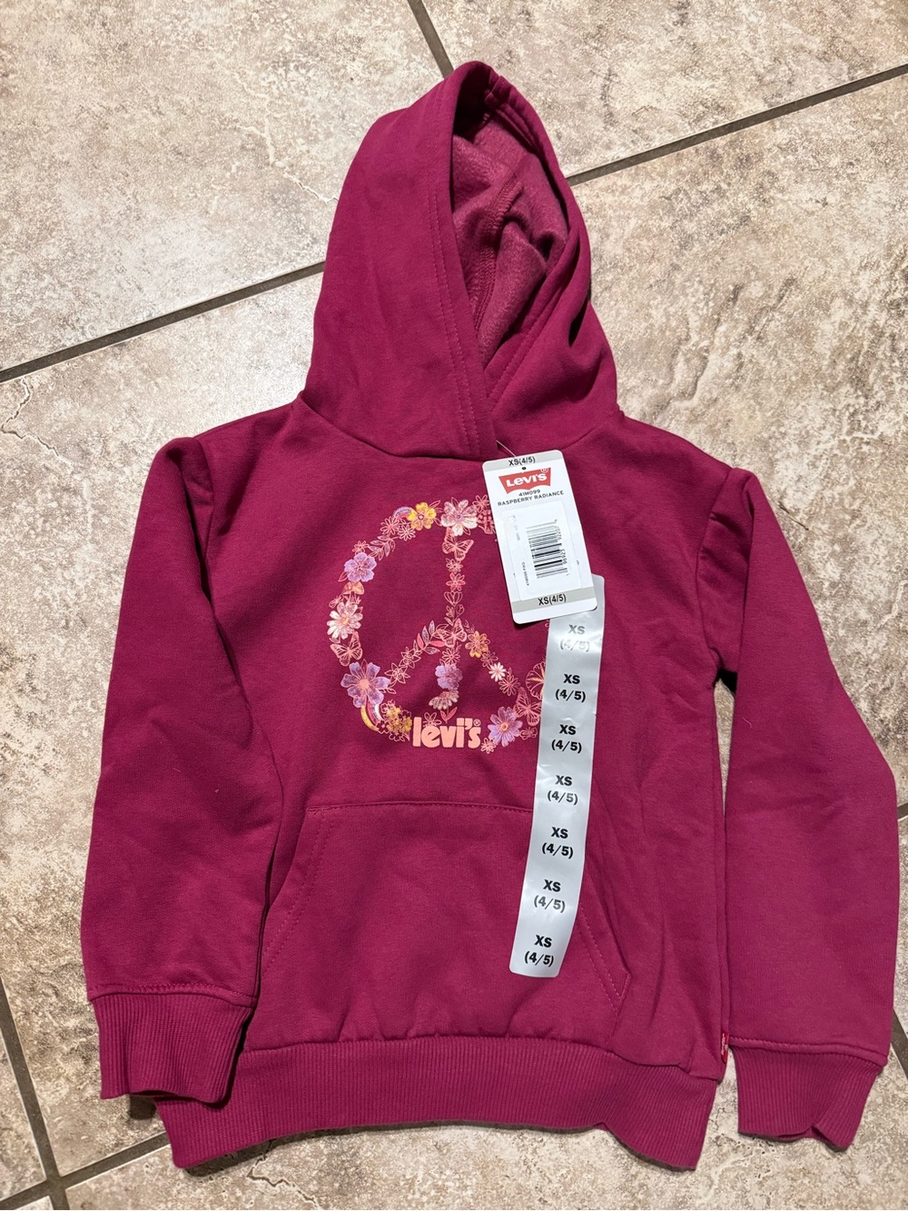 Levi's Girls Floral Peace Sign Hoodie - Deep Magenta